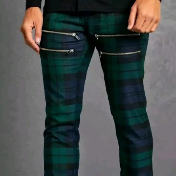 Boohoo Man Skinny Tartan Tailor Trousers Pants Ankle Zip Men 32 Hertiage Plaid - Picture 2 of 15
